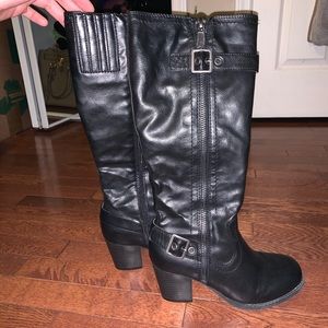 High heel leather boots